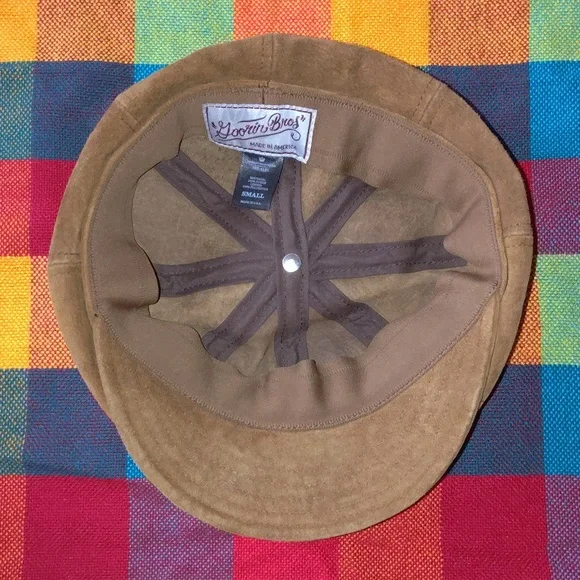Goorin Bros Suede Newsboy Cap Eight Panel Hat Brown Leather  display picture 1